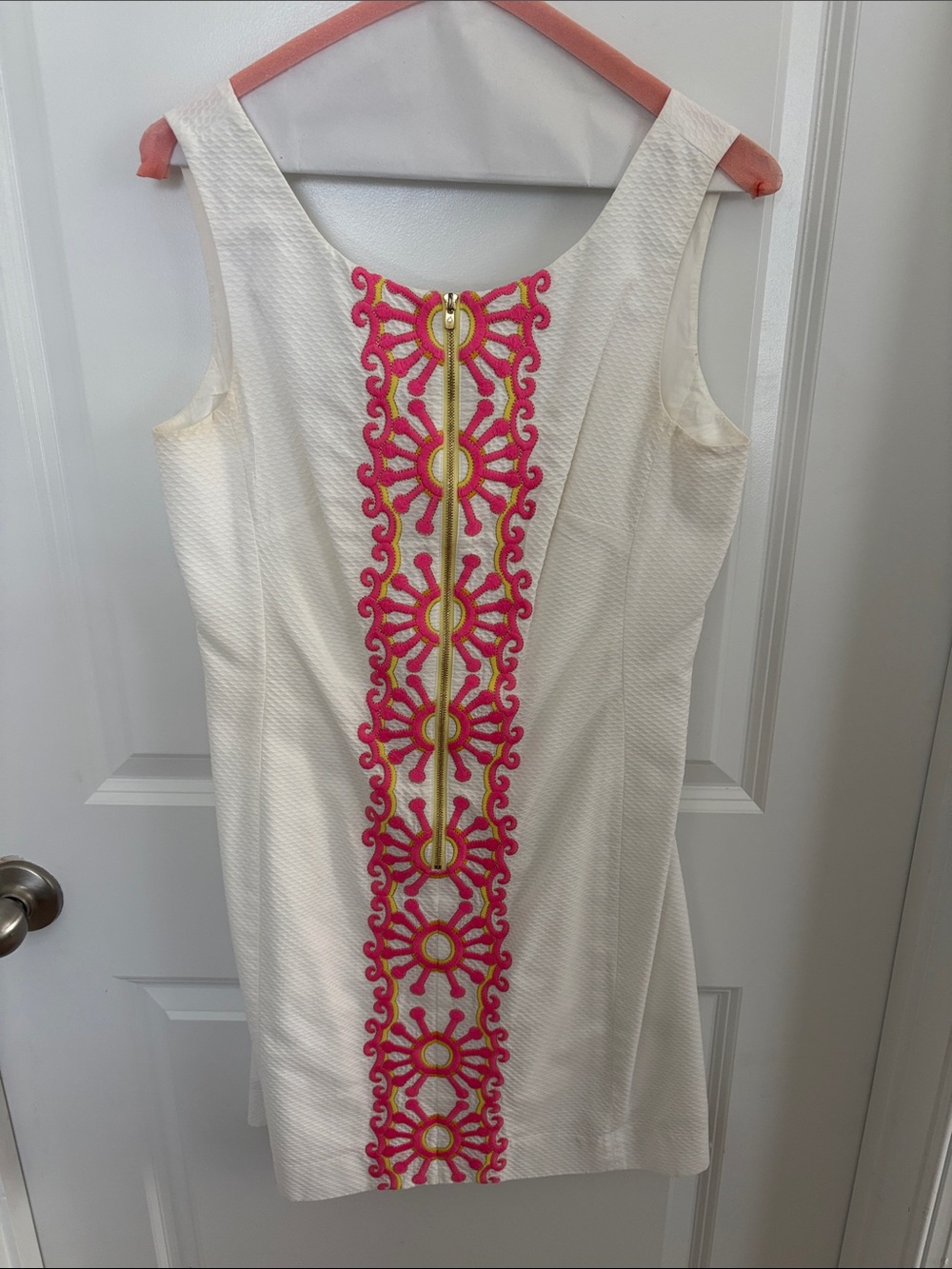 Lilly Pulitzer White Dress with Pink & Gold Embroidery